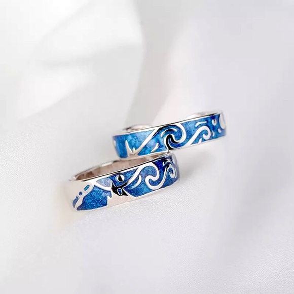 “Starry Night” Van Gogh Space Sky Duo Pair Ringset - Picture 3 of 7